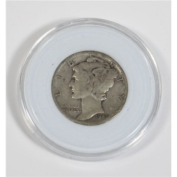 1943 U.S. MERCURY DIME 90% SILVER. .0723 OZ