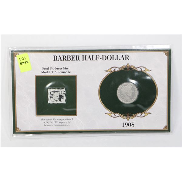 1908 BARBER HALF DOLLAR IN PANEL WITH