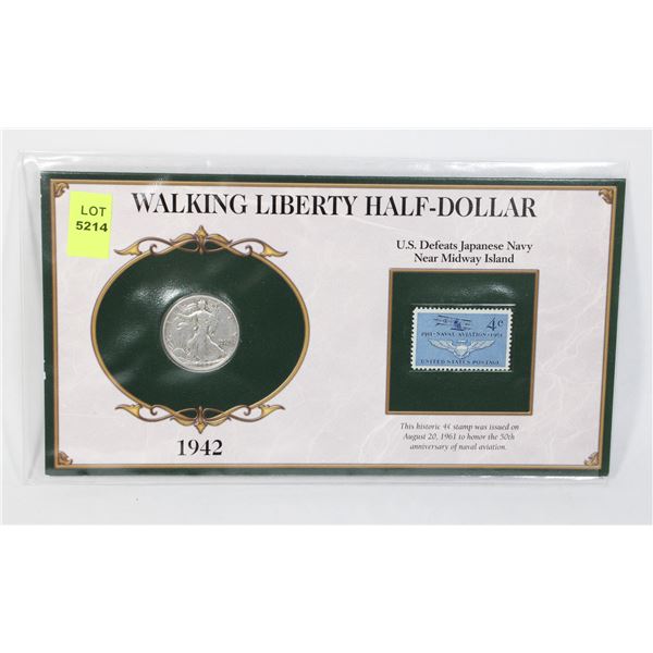 1942 U.S. WALKING LIBERTY HALF DOLLAR IN PANEL