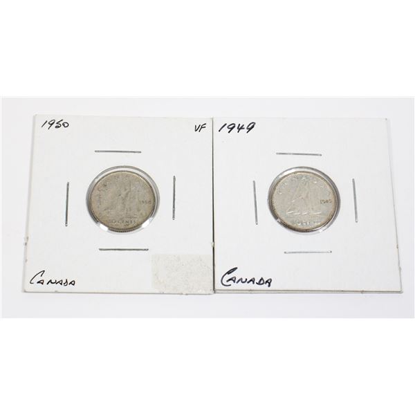 1949 AND 1950 CANADA SILVER 10 CENTS