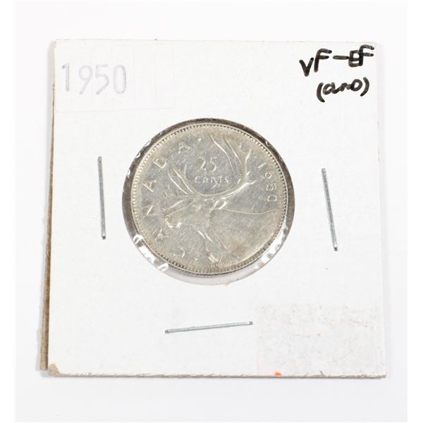1950 CANADA 25 CENT 80% .15 TROY OZ SILVER