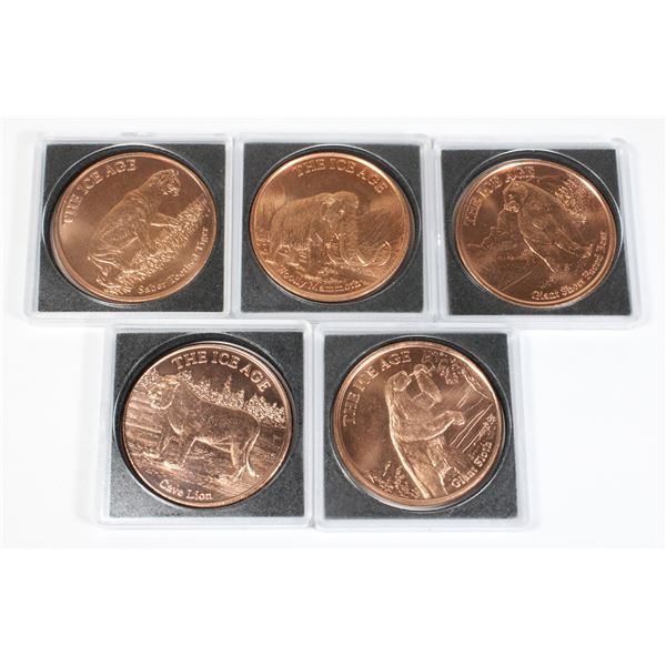 LOT OF 5X ICE AGE THEMED 1 OZ 999 FINE COPPER