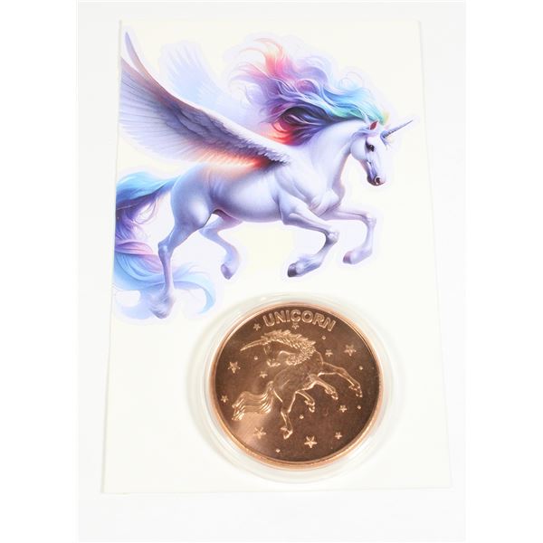 1 OZ UNICORN COPPER ROUND IN CAPSULE WITH