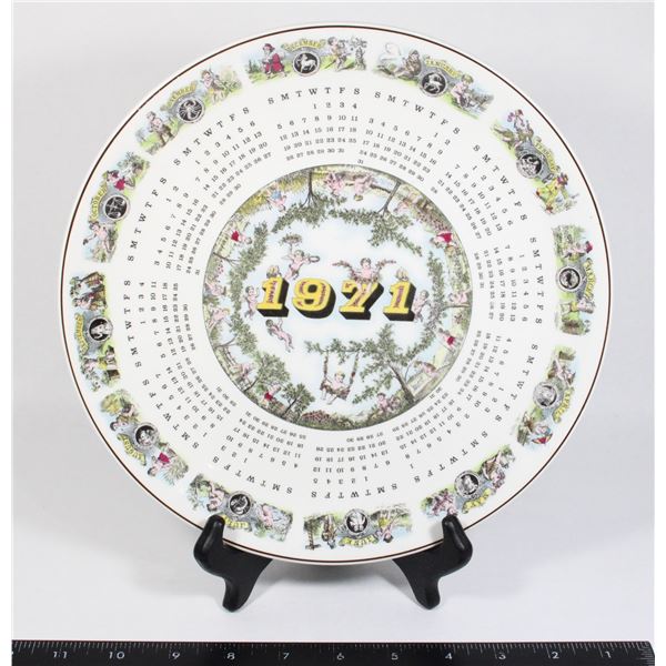 VINTAGE 1971 ZODIAC PLATE WITH LARGE WOOD EASEL