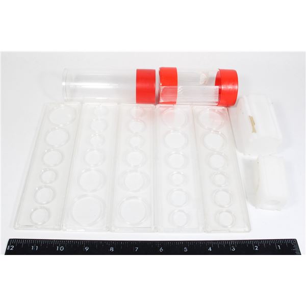 4 COIN TUBES ASSORTED SIZES. FOUR EMPTY CANADA