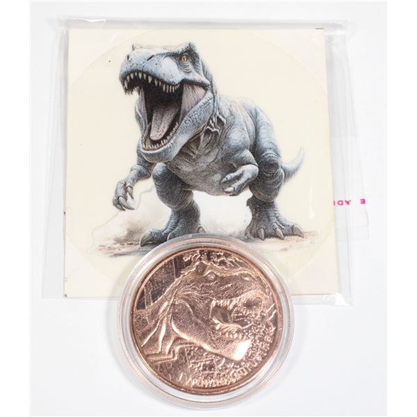 1 OZ 999 TYRANNOSAURUS REX COPPER ROUND IN