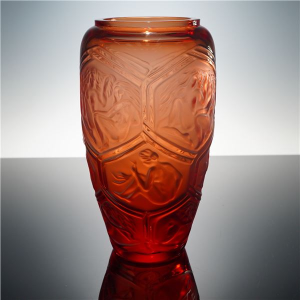Lalique Crystal Red Vase, Hesperides