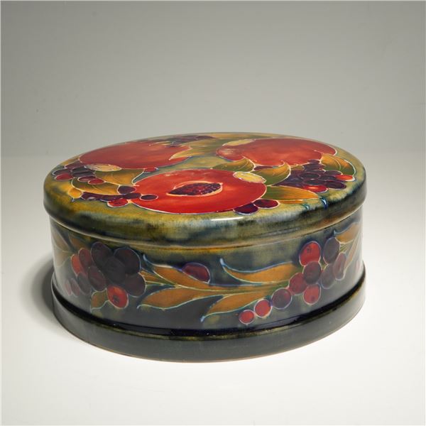 Moorcroft Pottery Circular Covered Box, Pomegranate