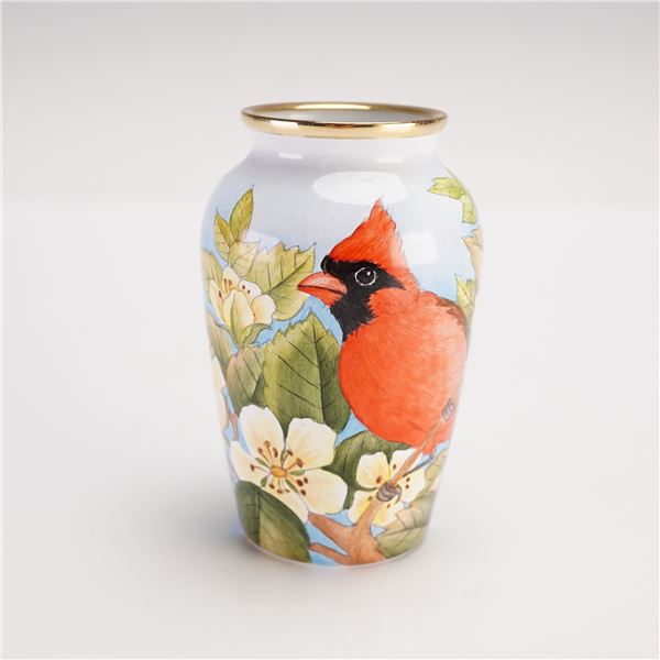 Moorcroft Enamels  Miniature Vase, American Red Cardinal