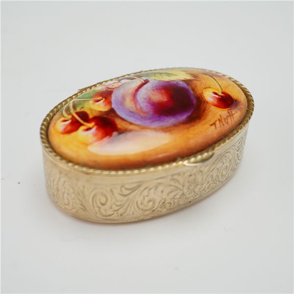 Royal Worcester Fruit Topped Metal Pill Box