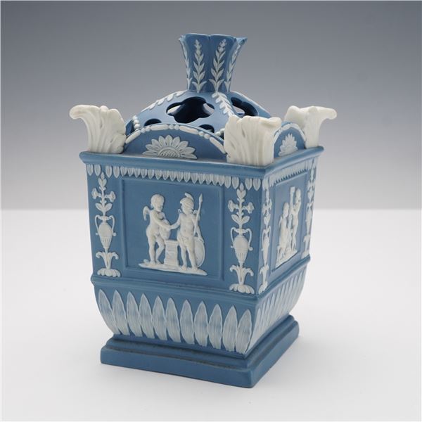Neale and Co Blue Jasperware Flower Vase with Pierced Cover