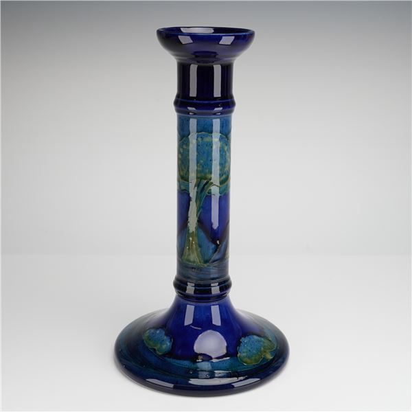 William Moorcroft Pottery Candlestick, Moonlit Blue