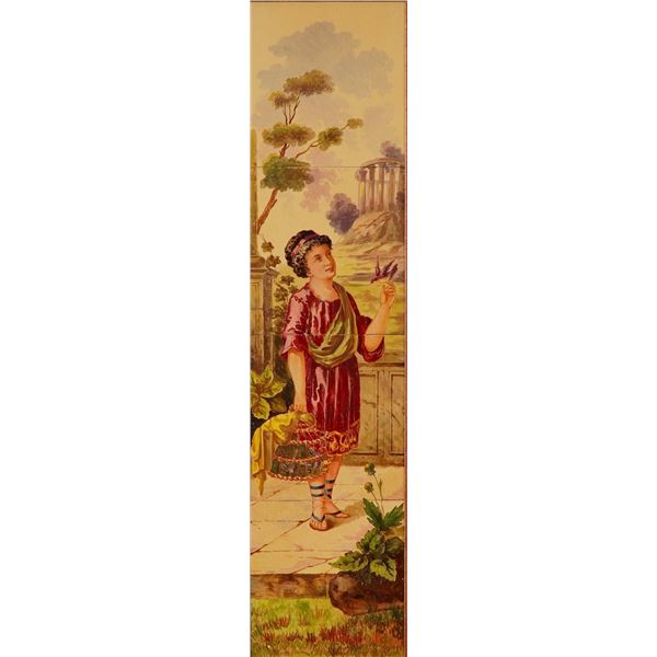 Italian School Late 19th C. Youth w/ Bird & Basket Landscape
