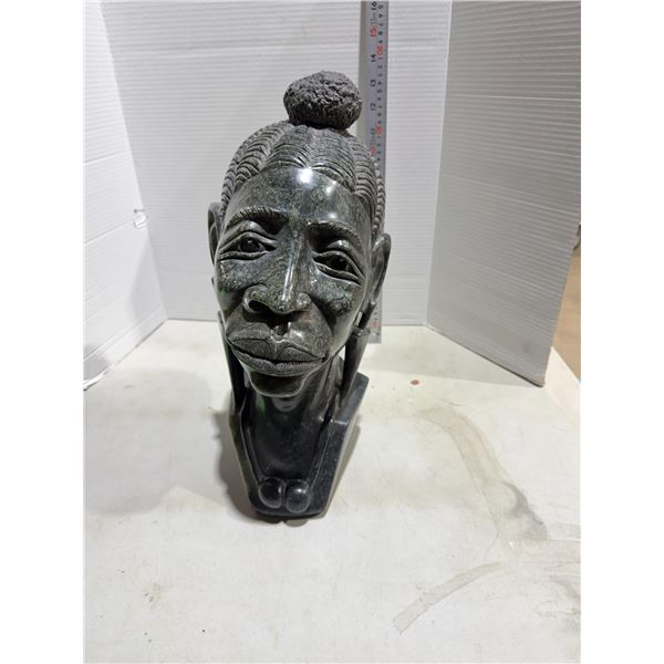 Solid Stone Hand Carved African Shona Style Head Bust serpentine