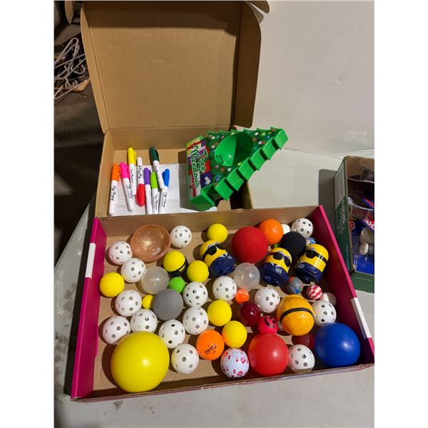 Assorted balls and markers, etc.