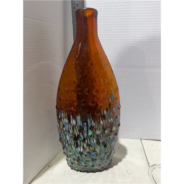 Vintage Amber confetti pebbled ART glass vase 15 inches