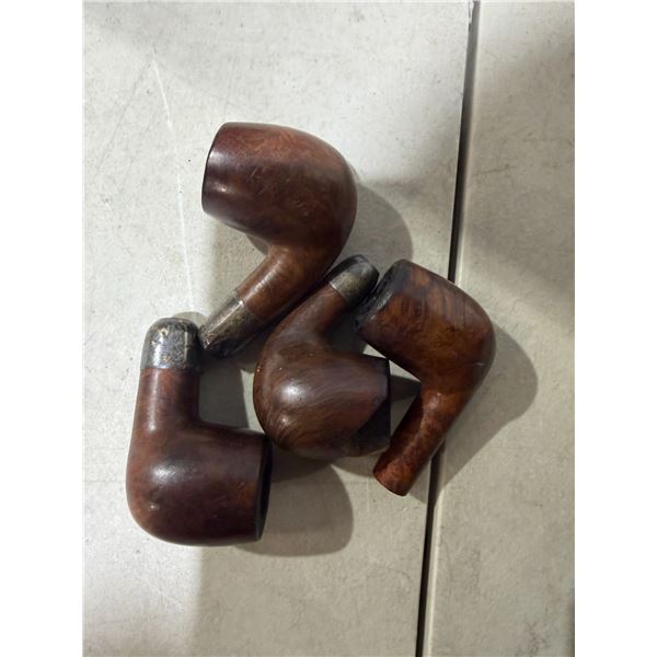 Pipe bowls with sterling bands, two bowls are damaged