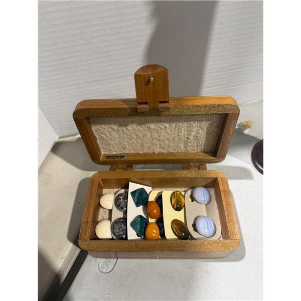 Wooden jewelry box with clip on earrings