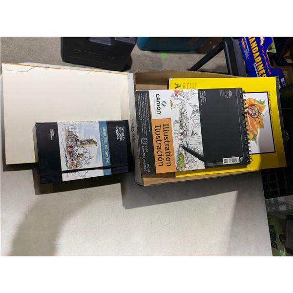 Artist, papers and sketchbooks