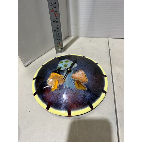 Vintage reel LESSARD signed ceramic and metal clock