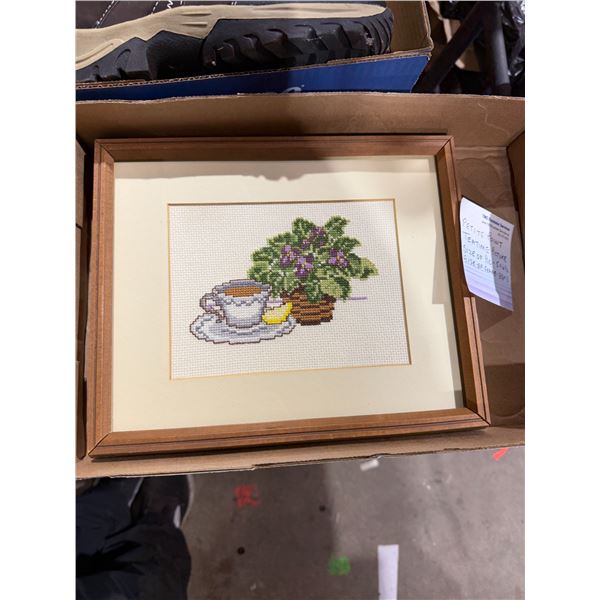 Petty point teatime picture picture size 5 x 6 1/2 frame size 8 1/2 x 11