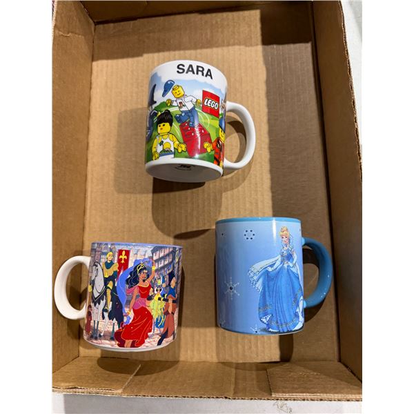 Lego and princess mugs