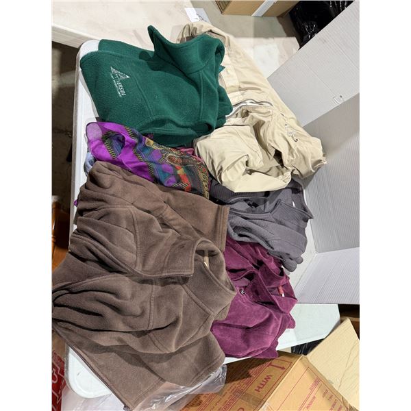 Assorted clothing, oats, and scarf