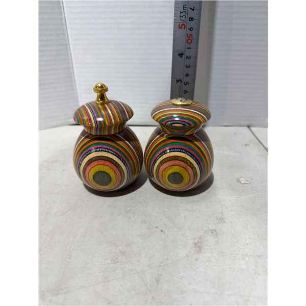 Mr. Dudley Rainbow Striped Wood Salt and Pepper Shaker Set