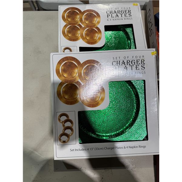 Charger plate, plates, and napkin rings