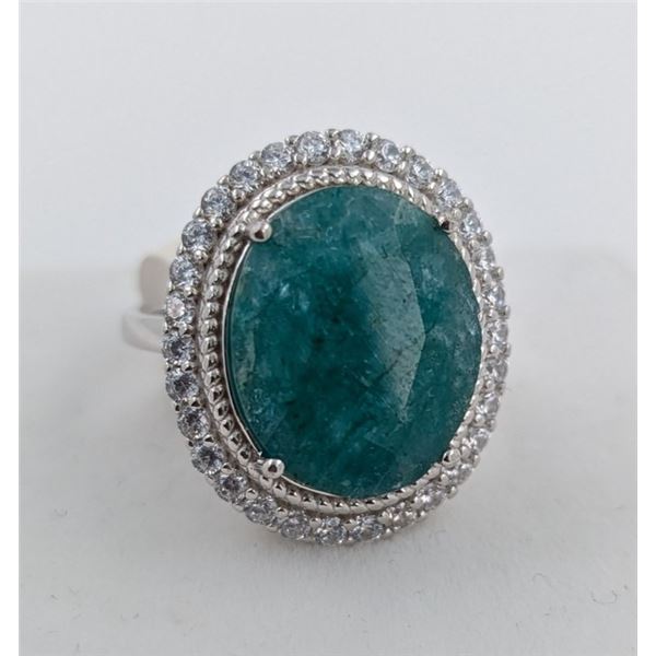 5.9 ct Certified Silver Emerald gemstone Ring ($14,107 Appraisal)