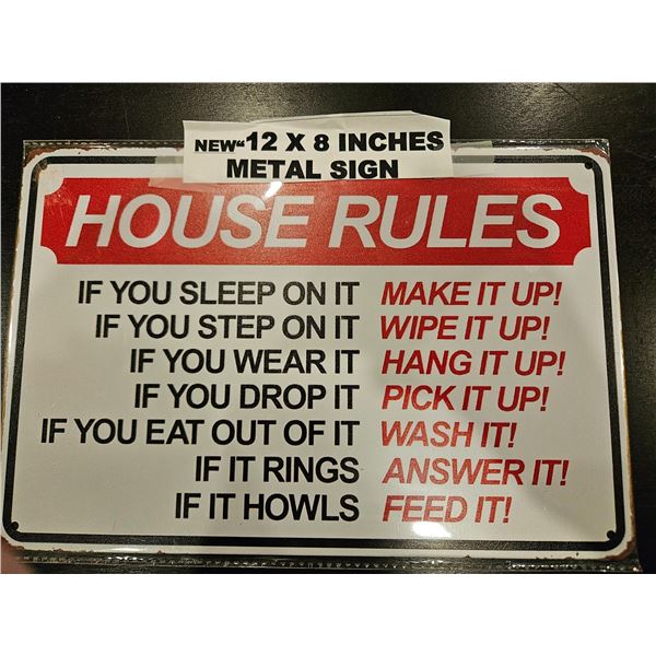 Metal sign "house rules"