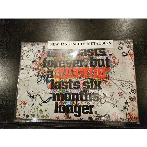 Metal sign "love lasts forever"