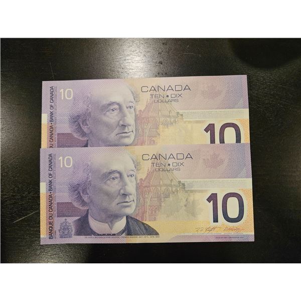 2x 2002 Canadian $10 bills