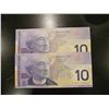 Image 1 : 2x 2002 Canadian $10 bills