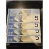 Image 1 : 4x 2001 $5 Canadian bills