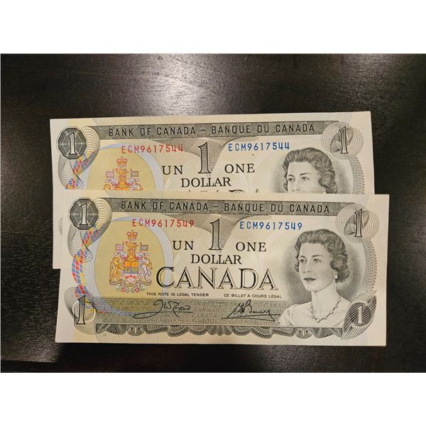2x 1973 Candian $1 bills