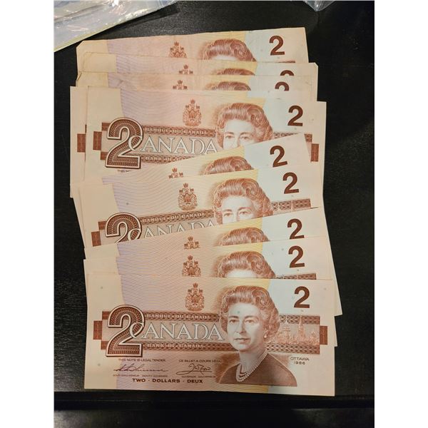 10x 1986 Canadian $2 bills