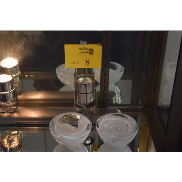 KOSTA BODA ATOLL WHITE SWIRL ART GLASS VOTIVE CANDLE HOLDERS (2 PCS)