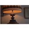 Image 3 : VINTAGE HOLLYWOOD REGENCY STYLE AMBER GLASS & CAST METAL TABLE LAMP W/OFF WHITE SHADE
