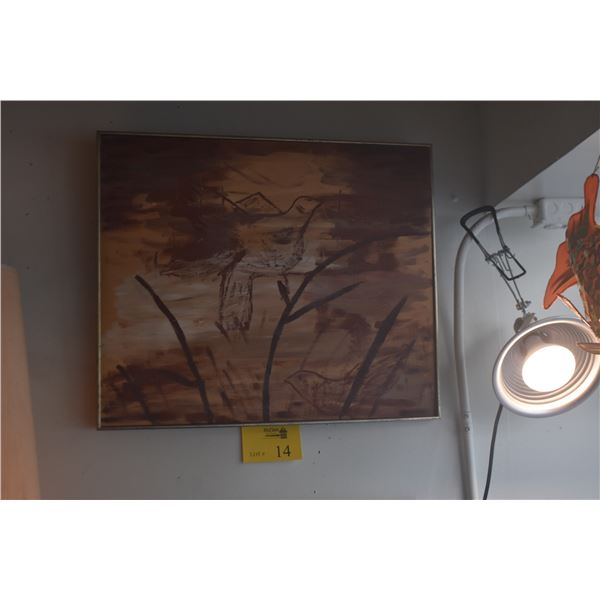 FRAMED ABSTRACT "BIRDS" ON BOARD (24 1/2" X 20 1/2")