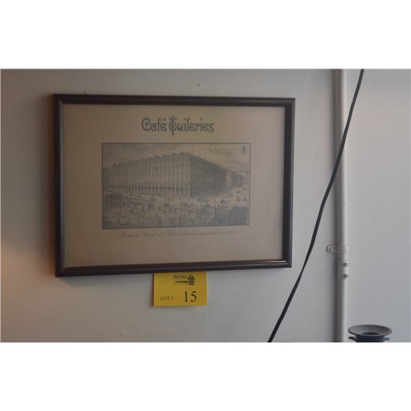 FRAMED VINTAGE PRINT COMMEMORATING THE 100TH ANNIVERSARY OF THE CAFE TUILERIES & THE HOTEL INTERCONT