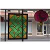Image 1 : FRAMED STAINED GLASS PANEL, "INFINITY"; SIGNED R. FRIEDMAN '73 (19 1/2" X 26")