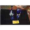 Image 2 : HAND BLOWN ART GLASS VASE, COBALT VASE & SMALL CUPS (4 PCS)
