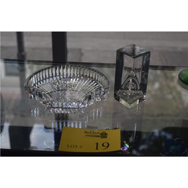 WATERFORD SHELL DISH & WATERFORD CRYTAL TIMES SQUARE 2001 HOPE FOR ABUNDANCE PRISM (2 PCS)