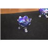 Image 11 : ART GLASS OIL LAMP ON STAND, VINTAGE BLUE IRIDESCENT CARNIVAL GLASS FOOTED BOWL "HARVEST GRAPE PATTE
