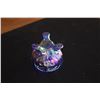 Image 14 : ART GLASS OIL LAMP ON STAND, VINTAGE BLUE IRIDESCENT CARNIVAL GLASS FOOTED BOWL "HARVEST GRAPE PATTE