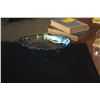 Image 2 : ART GLASS OIL LAMP ON STAND, VINTAGE BLUE IRIDESCENT CARNIVAL GLASS FOOTED BOWL "HARVEST GRAPE PATTE