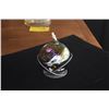 Image 7 : ART GLASS OIL LAMP ON STAND, VINTAGE BLUE IRIDESCENT CARNIVAL GLASS FOOTED BOWL "HARVEST GRAPE PATTE