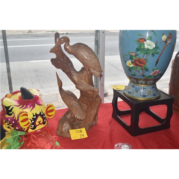 25" HAND CARVED WOODEN HERON SCULPTURE