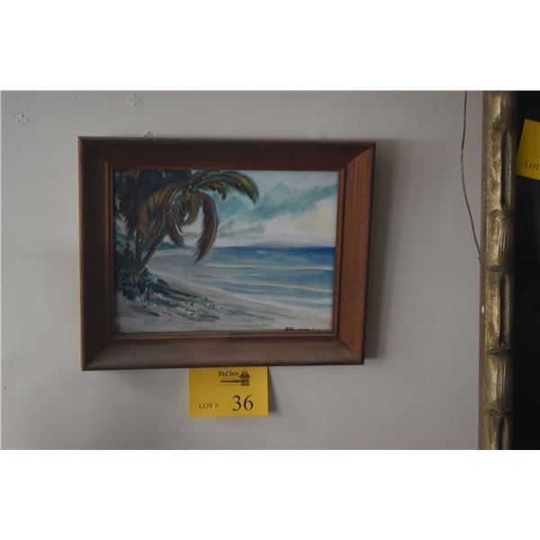 FRAMED OIL ON ART BOARD, SEASHORE; SIGNED G. GARRIDA 1944